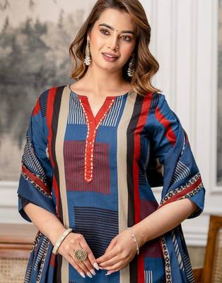 women embroidered sequinned  cotton kurta with trousers & with dupatta 2