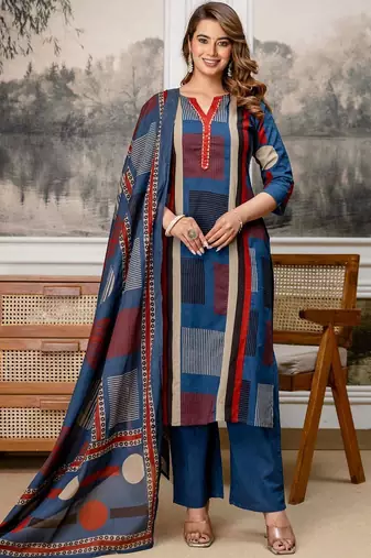 women embroidered sequinned  cotton kurta with trousers & with dupatta