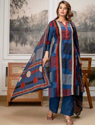 women embroidered sequinned  cotton kurta with trousers & with dupatta 4