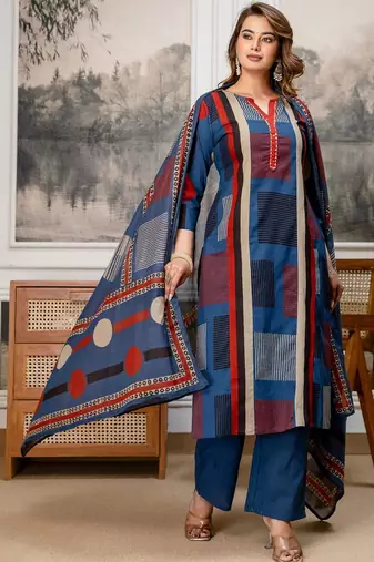 women embroidered sequinned  cotton kurta with trousers & with dupatta