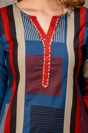 women embroidered sequinned  cotton kurta with trousers & with dupatta