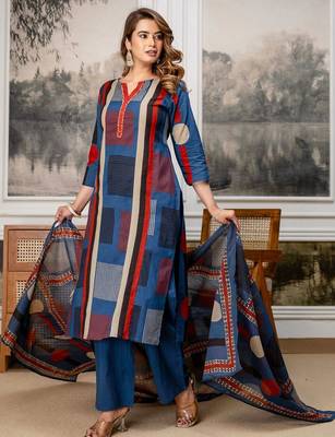 women embroidered sequinned  cotton kurta with trousers & with dupatta 6
