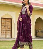 women floral printed empire mirror work kurta with pyjamas & with dupatta