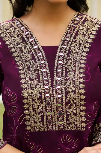 women floral printed empire mirror work kurta with pyjamas & with dupatta