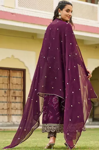 women floral printed empire mirror work kurta with pyjamas & with dupatta