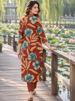 women floral printed regular  cotton kurta with trousers & with dupatta 3
