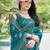 Blue solid beads and stones organza saree