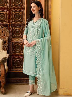 floral embroidered v-neck three-quarter sleeves cotton kurta set 4