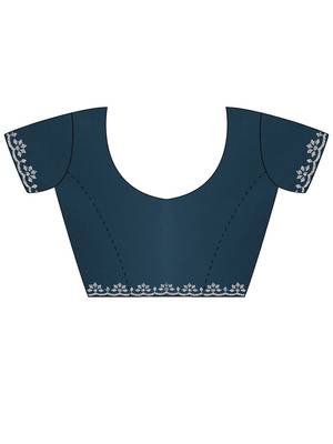 Teal embellished mirror work tissue heavy work saree 4