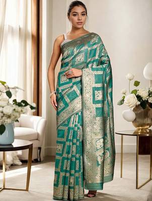 Green woven design chanderi saree 3