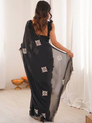 Black embellished embroidered tissue saree 2