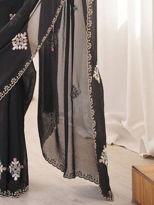 Black embellished embroidered tissue saree 5