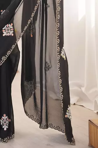 Black embellished embroidered tissue saree