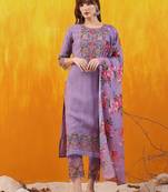floral yoke design chanderi cotton straight kurta with trousers & dupatta