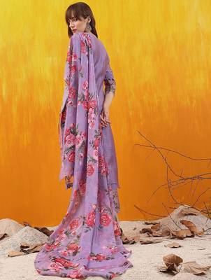 floral yoke design chanderi cotton straight kurta with trousers & dupatta 5