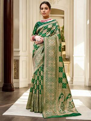 Green woven design organza banarasi saree 1