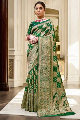 Green woven design organza banarasi saree