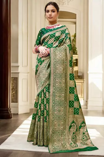 Green woven design organza banarasi saree