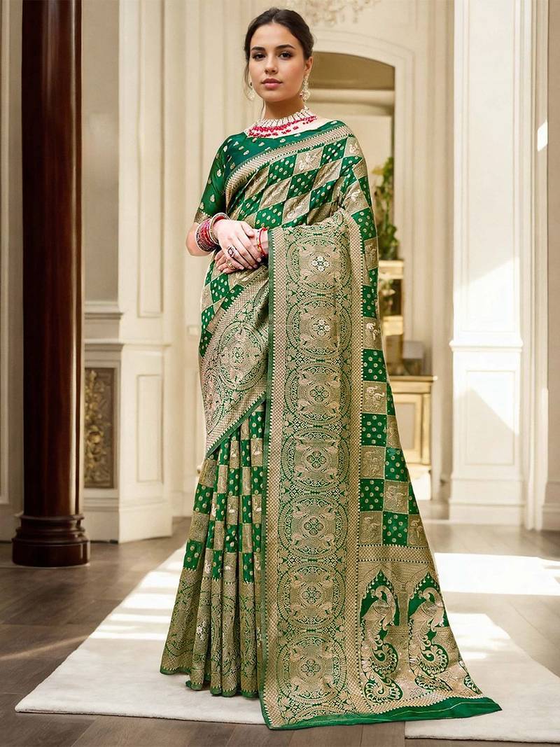 Green woven design organza banarasi saree