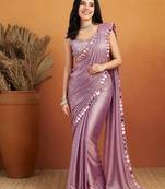 Shoulder pre-pleated solid two-tone pure chiffon ready to wear saree with aari work