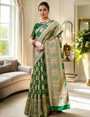 Green woven design organza banarasi saree 2