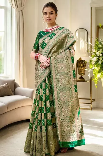 Green woven design organza banarasi saree