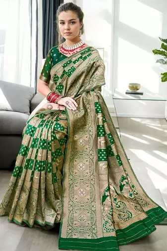 Green woven design organza banarasi saree
