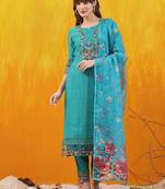 floral embroidered thread work chanderi cotton kurta with trousers & dupatta