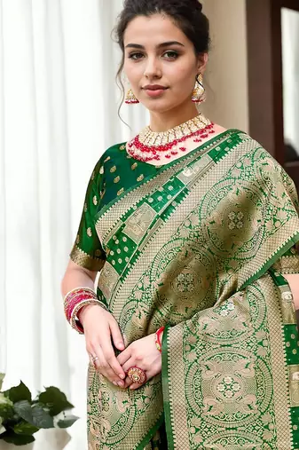 Green woven design organza banarasi saree
