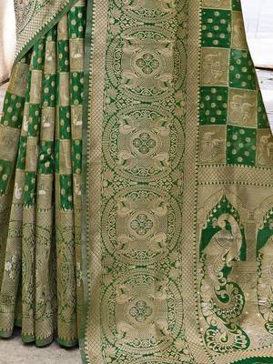 Green woven design organza banarasi saree 5