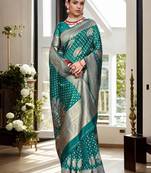 Turquoise woven design organza banarasi saree