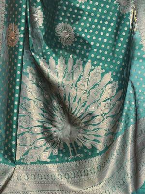 Turquoise woven design organza banarasi saree 5