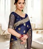 Navy blue woven design zari organza banarasi saree