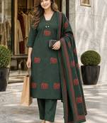 women ethnic motifs embroidered regular thread work  cotton kurta with trousers & with