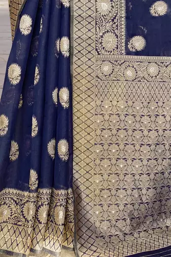 Navy blue woven design zari organza banarasi saree