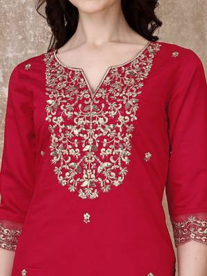 embroidered sequinned straight kurta with trousers & dupatta 2