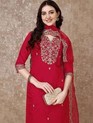 embroidered sequinned straight kurta with trousers & dupatta 7
