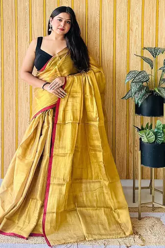 Yellow woven design tissue saree