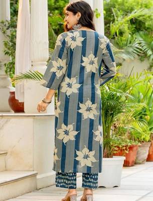 women floral printed regular  cotton kurta with trousers & with dupatta 2