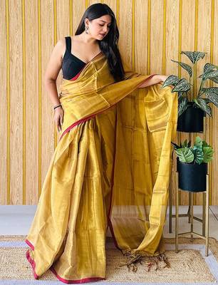 Yellow woven design tissue saree 2