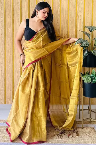 Yellow woven design tissue saree