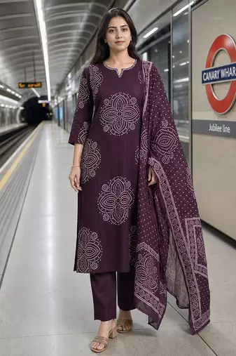 women ethnic motifs printed regular  cotton kurta with trousers & with dupatta