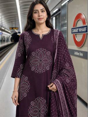 women ethnic motifs printed regular  cotton kurta with trousers & with dupatta 3