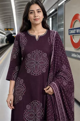 women ethnic motifs printed regular  cotton kurta with trousers & with dupatta