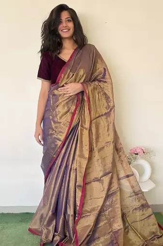 Copper solid tissue saree
