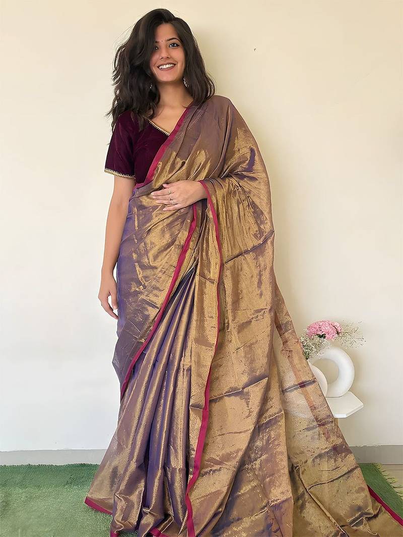 Copper solid tissue saree