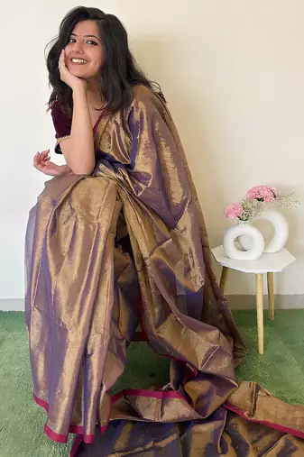 Copper solid tissue saree