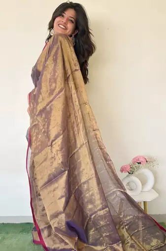 Copper solid tissue saree