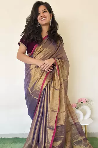 Copper solid tissue saree