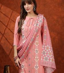 embroidered tie-up neck thread work straight kurta with trousers & dupatta
